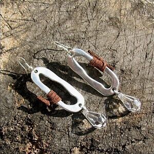 Custom Boho Chic Crystal Leather Silver Earrings